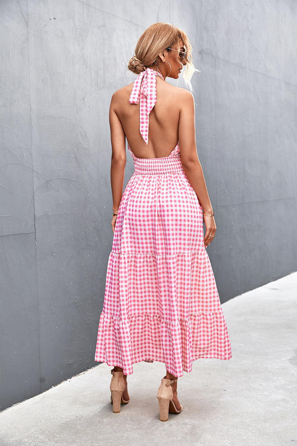 Printed Halter Neck Tiered Maxi Dress BLUE ZONE PLANET