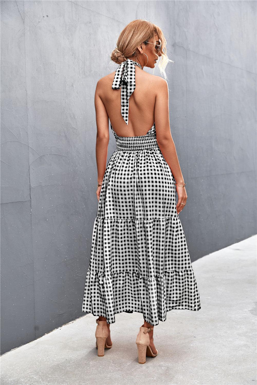 Printed Halter Neck Tiered Maxi Dress BLUE ZONE PLANET