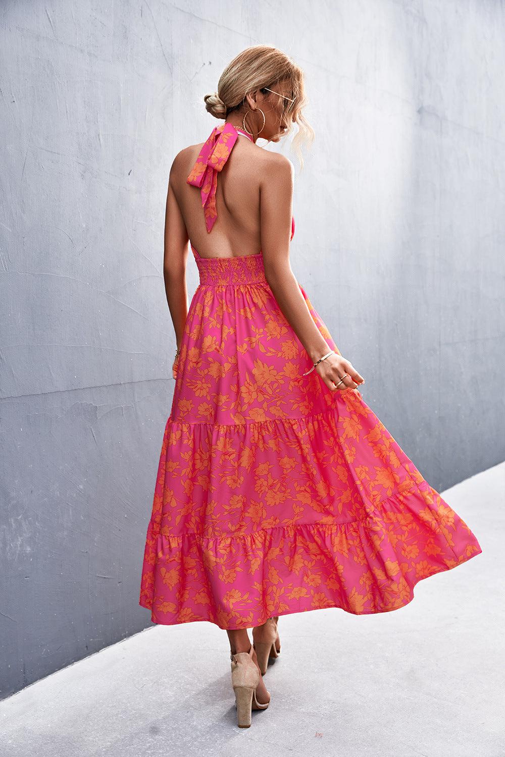 Printed Halter Neck Tiered Maxi Dress BLUE ZONE PLANET