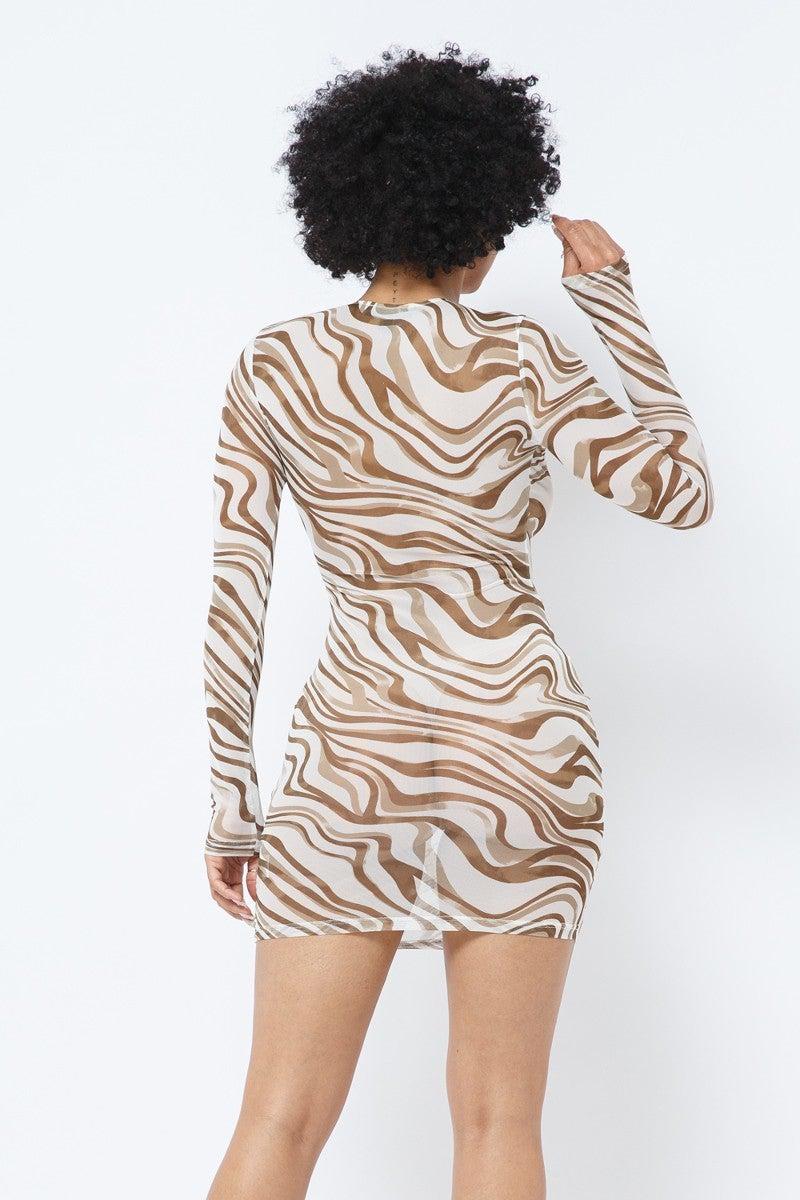 Printed Mesh Dress Blue Zone Planet