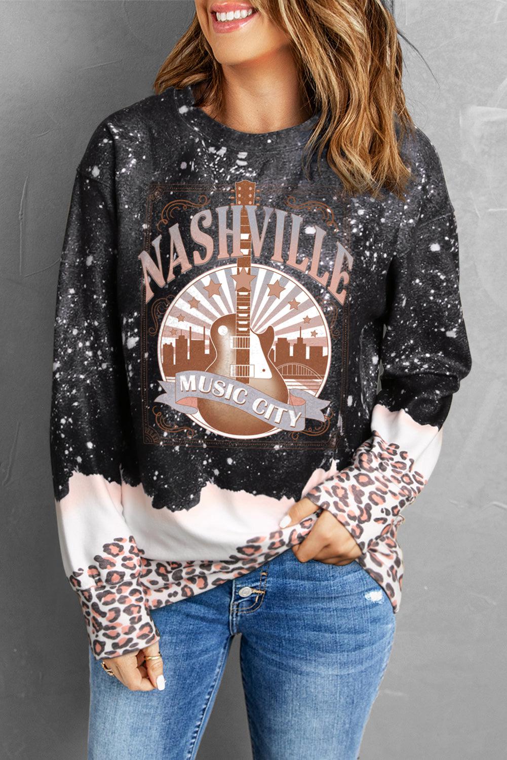 Printed NASHVILLE MUSIC CITY Graphic Sweatshirt BLUE ZONE PLANET