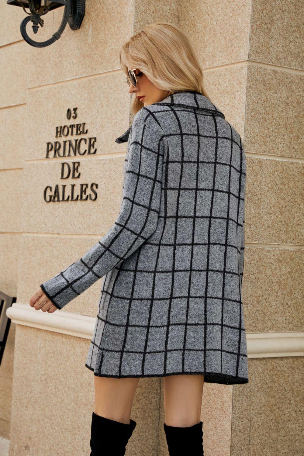 Printed Open Front Lapel Collar Cardigan with Pockets BLUE ZONE PLANET