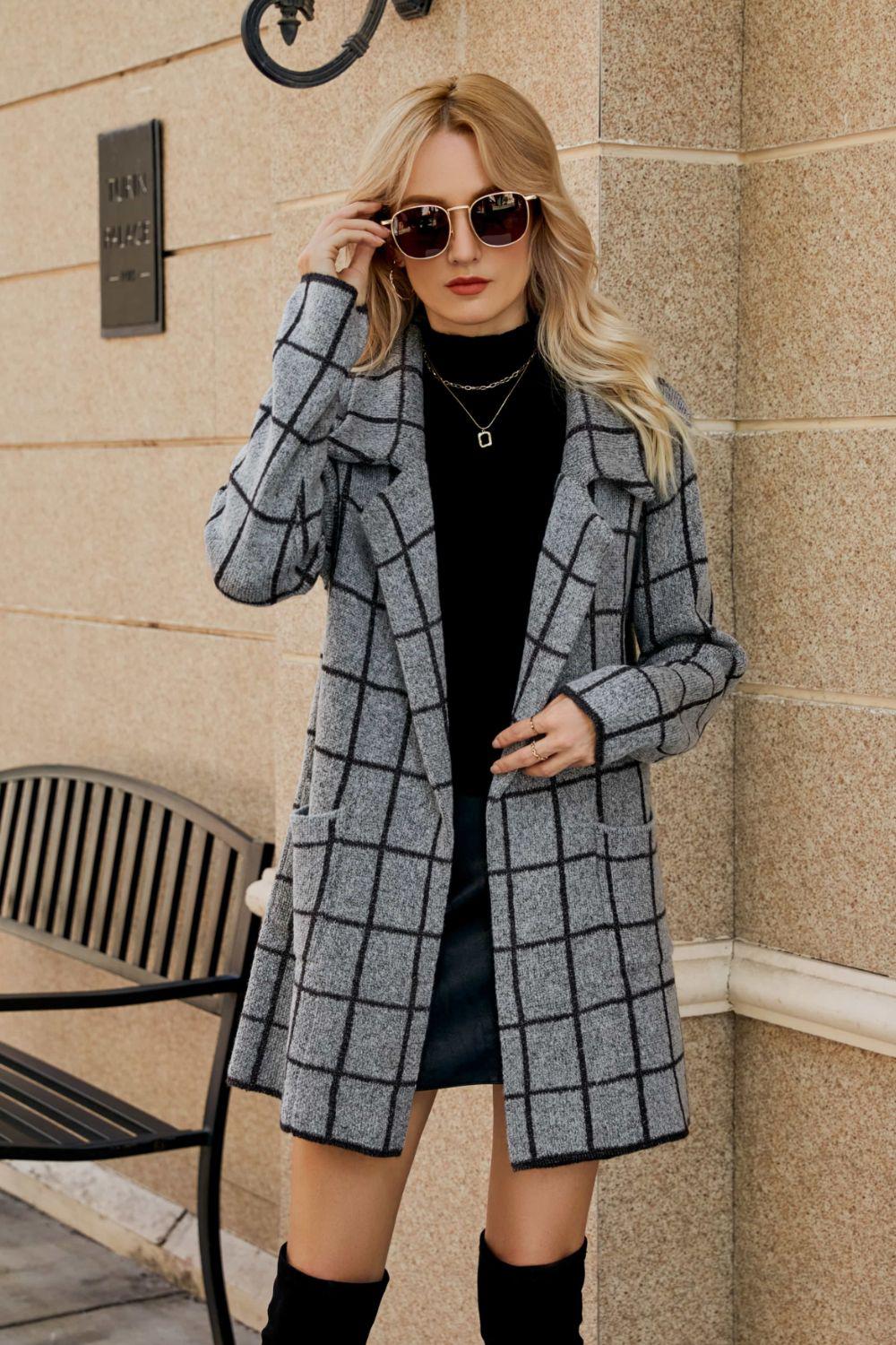 Printed Open Front Lapel Collar Cardigan with Pockets BLUE ZONE PLANET