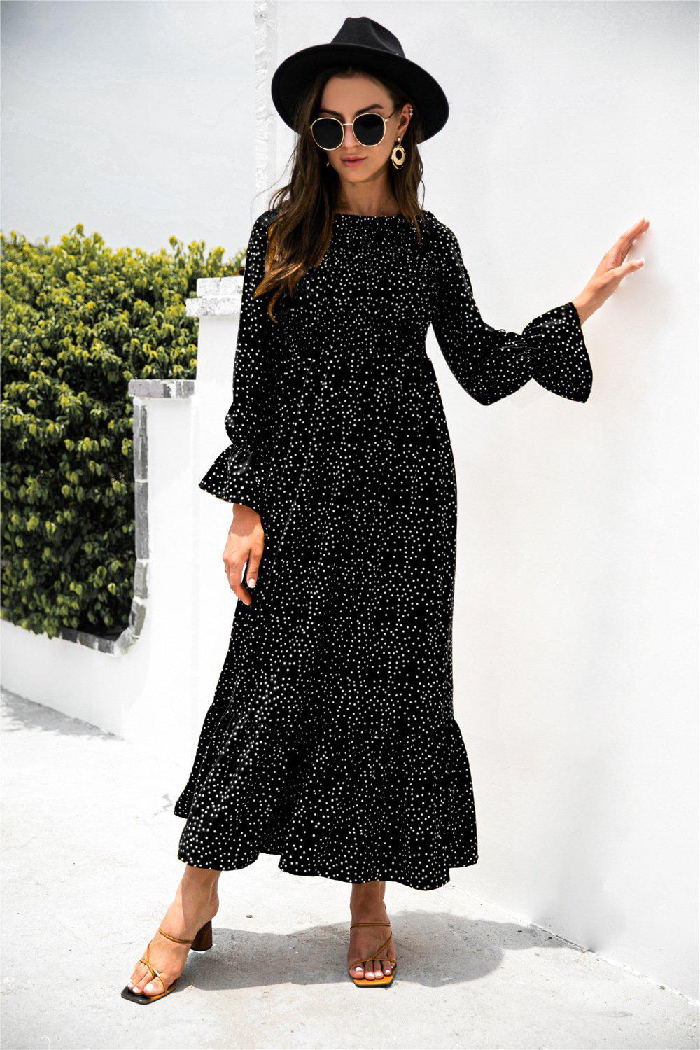 Printed Puff Sleeve Ruffle Maxi Dress BLUE ZONE PLANET