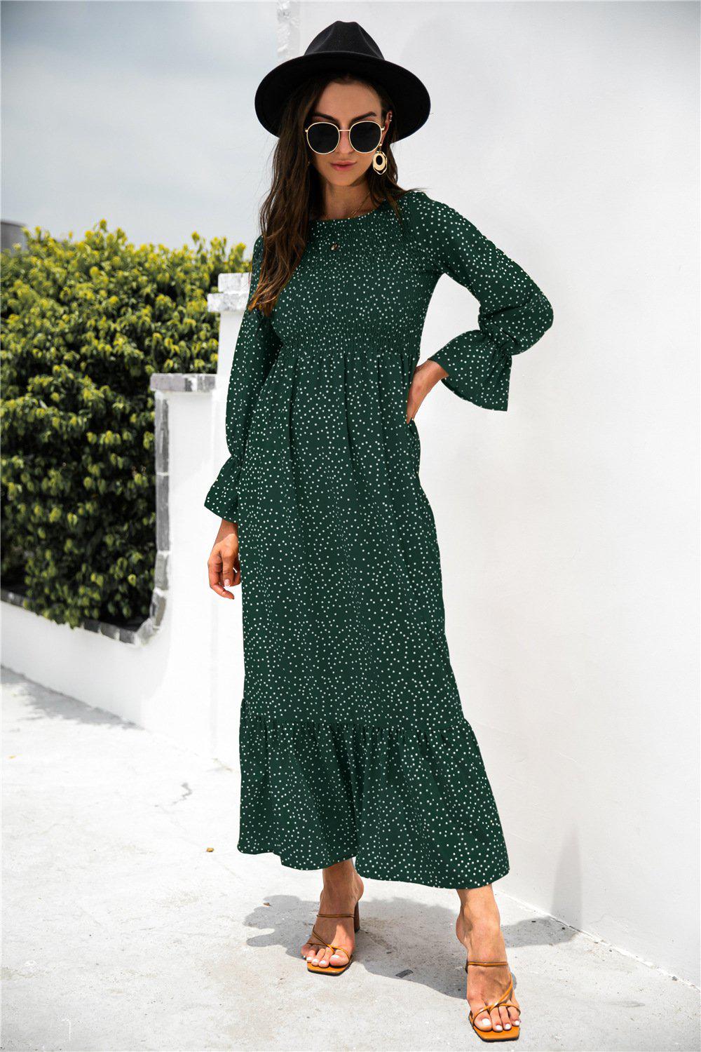 Printed Puff Sleeve Ruffle Maxi Dress BLUE ZONE PLANET