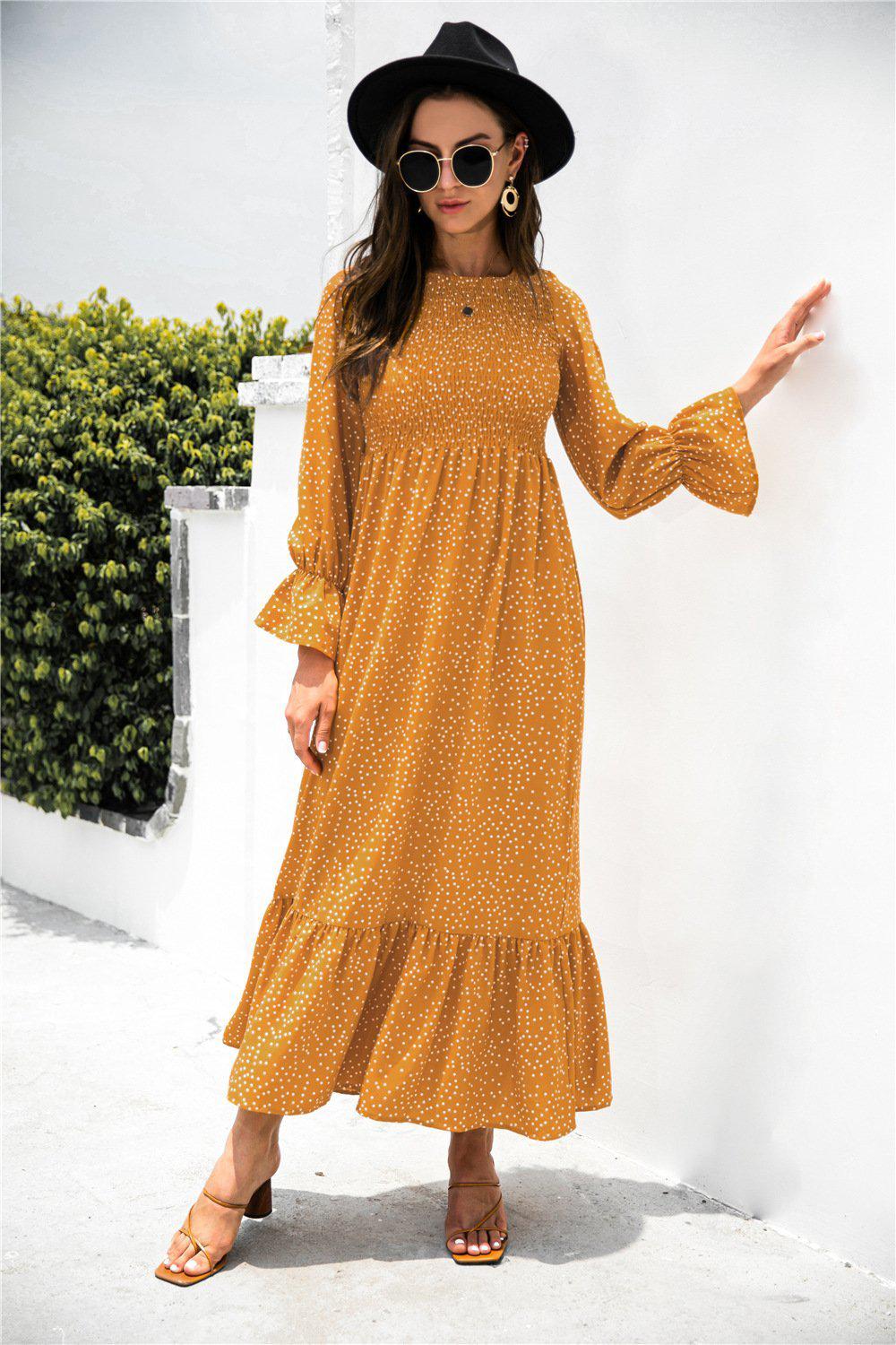 Printed Puff Sleeve Ruffle Maxi Dress BLUE ZONE PLANET