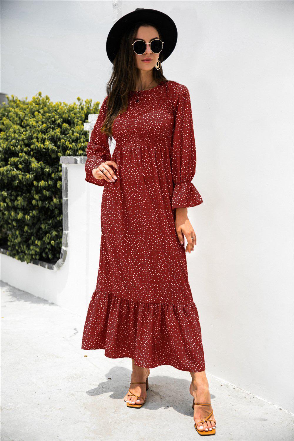 Printed Puff Sleeve Ruffle Maxi Dress BLUE ZONE PLANET