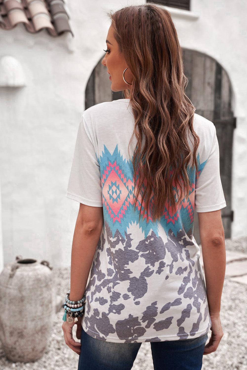 Printed Round Neck Tunic Tee BLUE ZONE PLANET