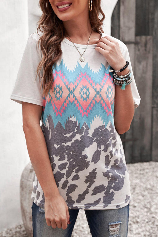 Printed Round Neck Tunic Tee BLUE ZONE PLANET