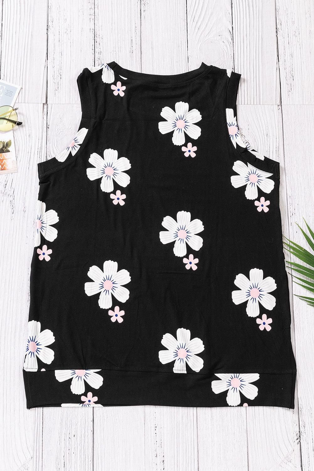 Printed Side Slit Round Neck Tank BLUE ZONE PLANET