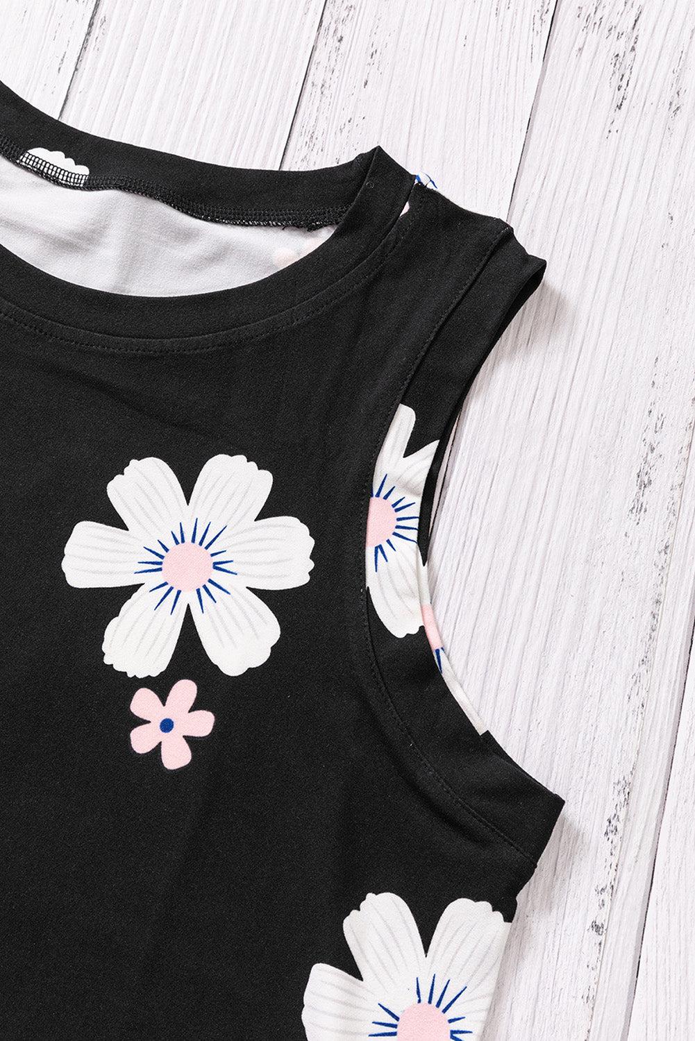 Printed Side Slit Round Neck Tank BLUE ZONE PLANET