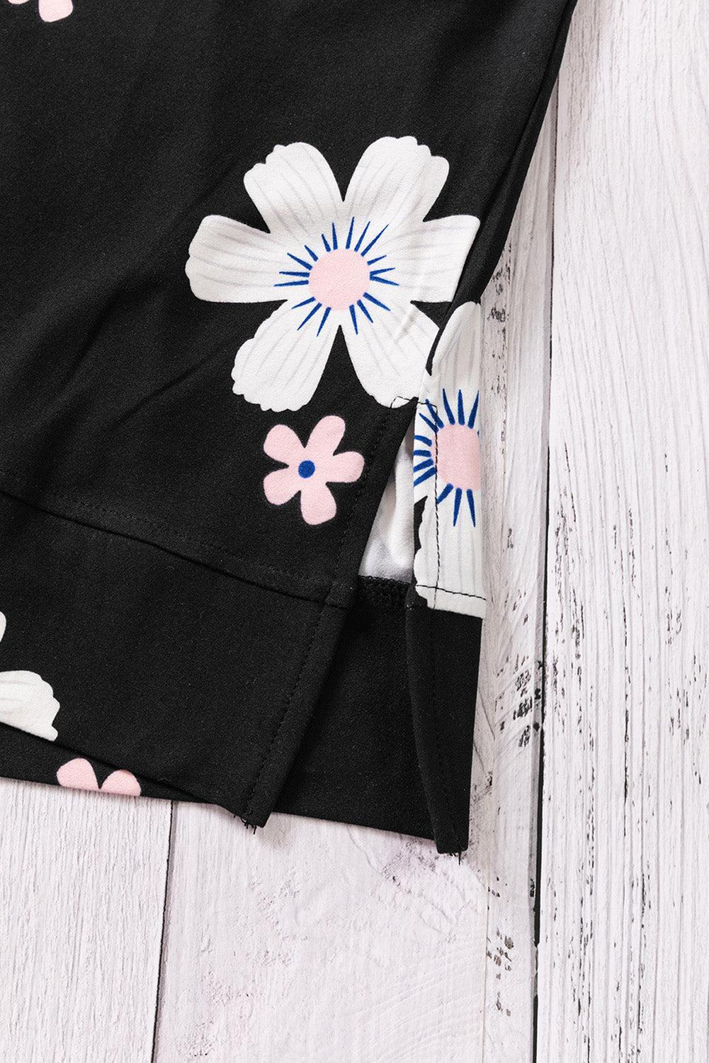 Printed Side Slit Round Neck Tank BLUE ZONE PLANET