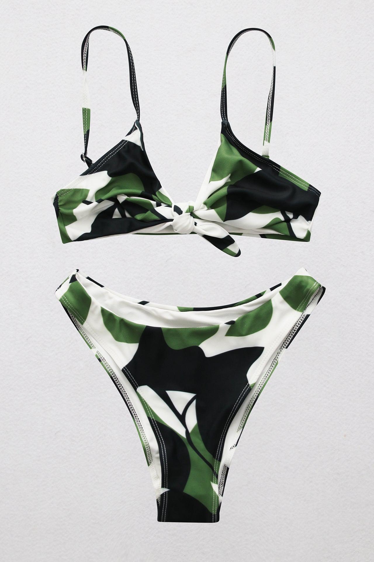 Printed Tie Front Spaghetti Strap Bikini Set BLUE ZONE PLANET