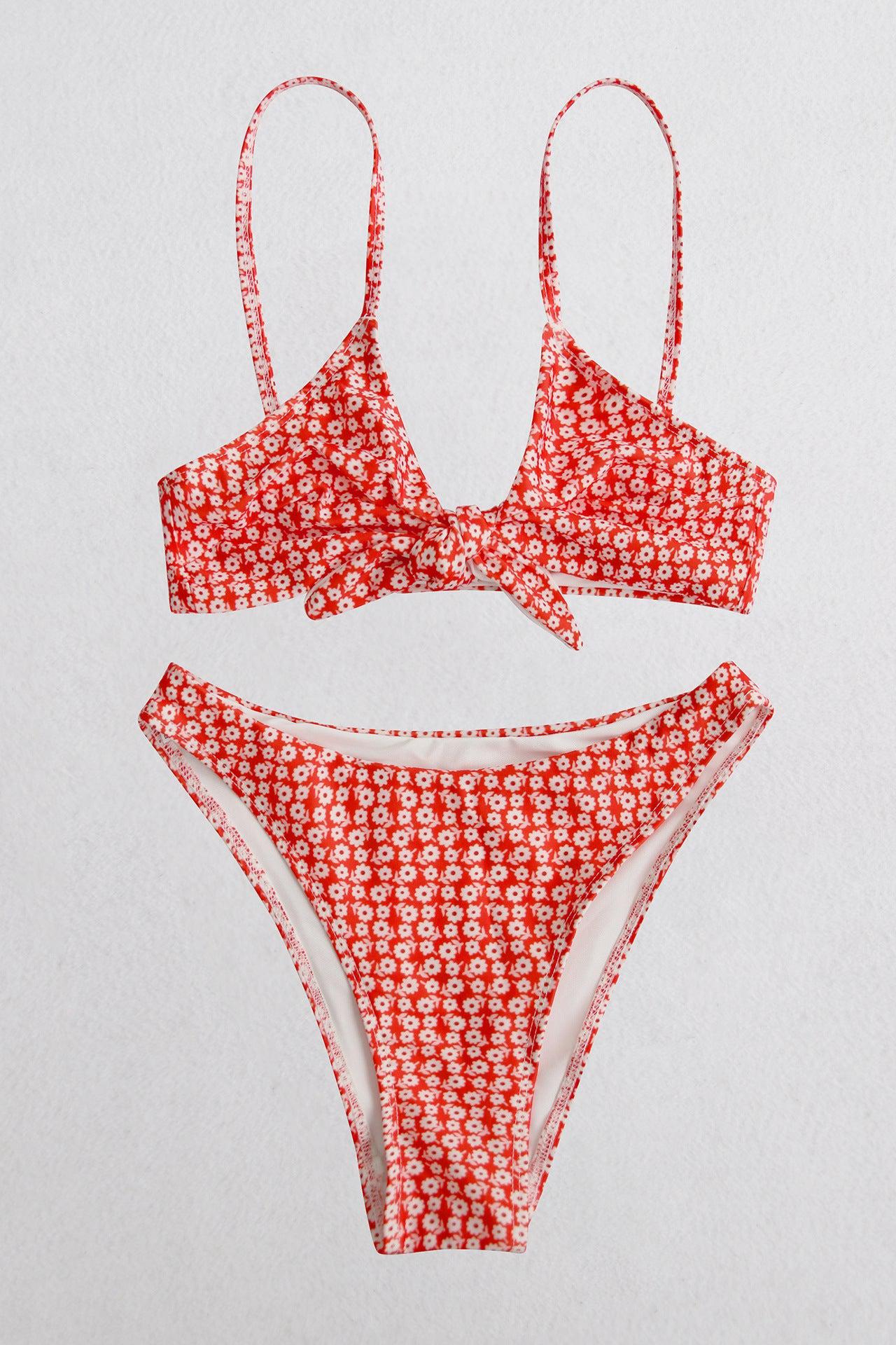 Printed Tie Front Spaghetti Strap Bikini Set BLUE ZONE PLANET