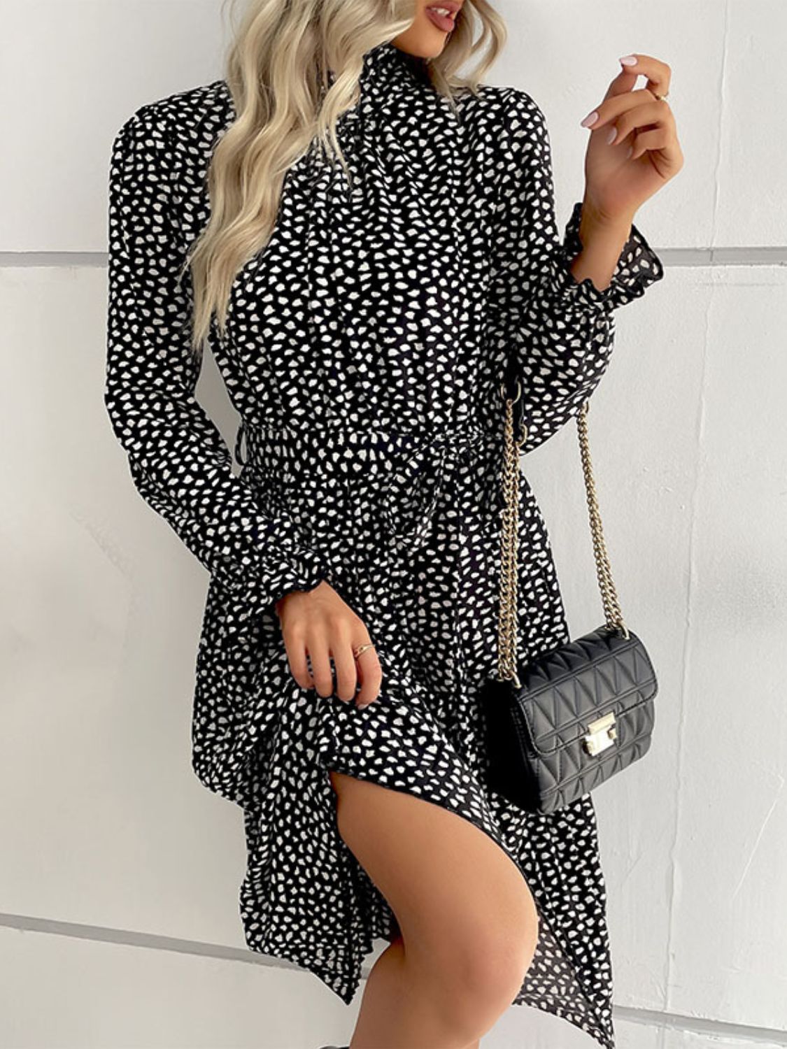 Printed Tie-Waist Flounce Sleeve Keyhole Midi Dress BLUE ZONE PLANET