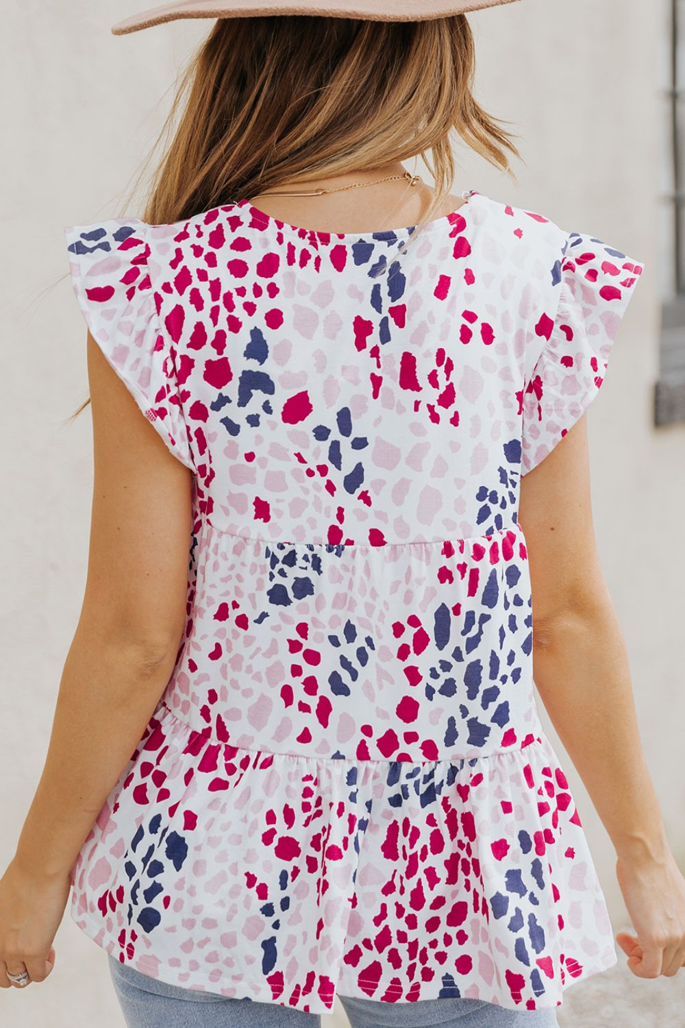 Printed V-Neck Babydoll Top BLUE ZONE PLANET
