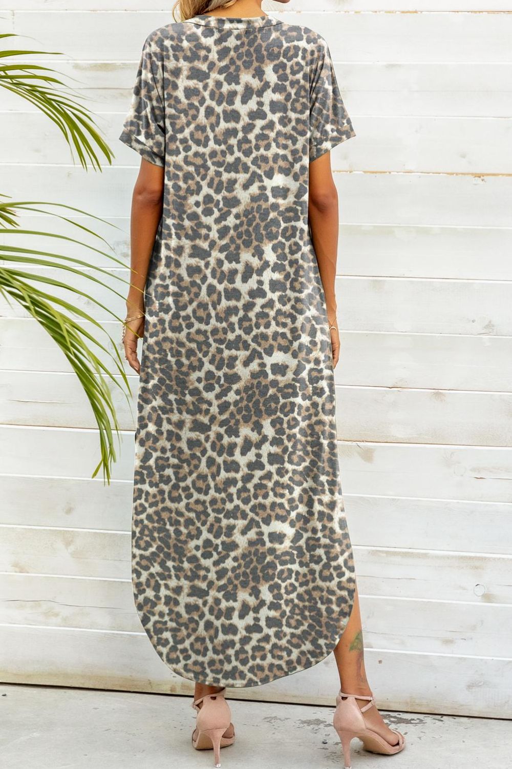 Printed V-Neck Curved Hem Dress BLUE ZONE PLANET