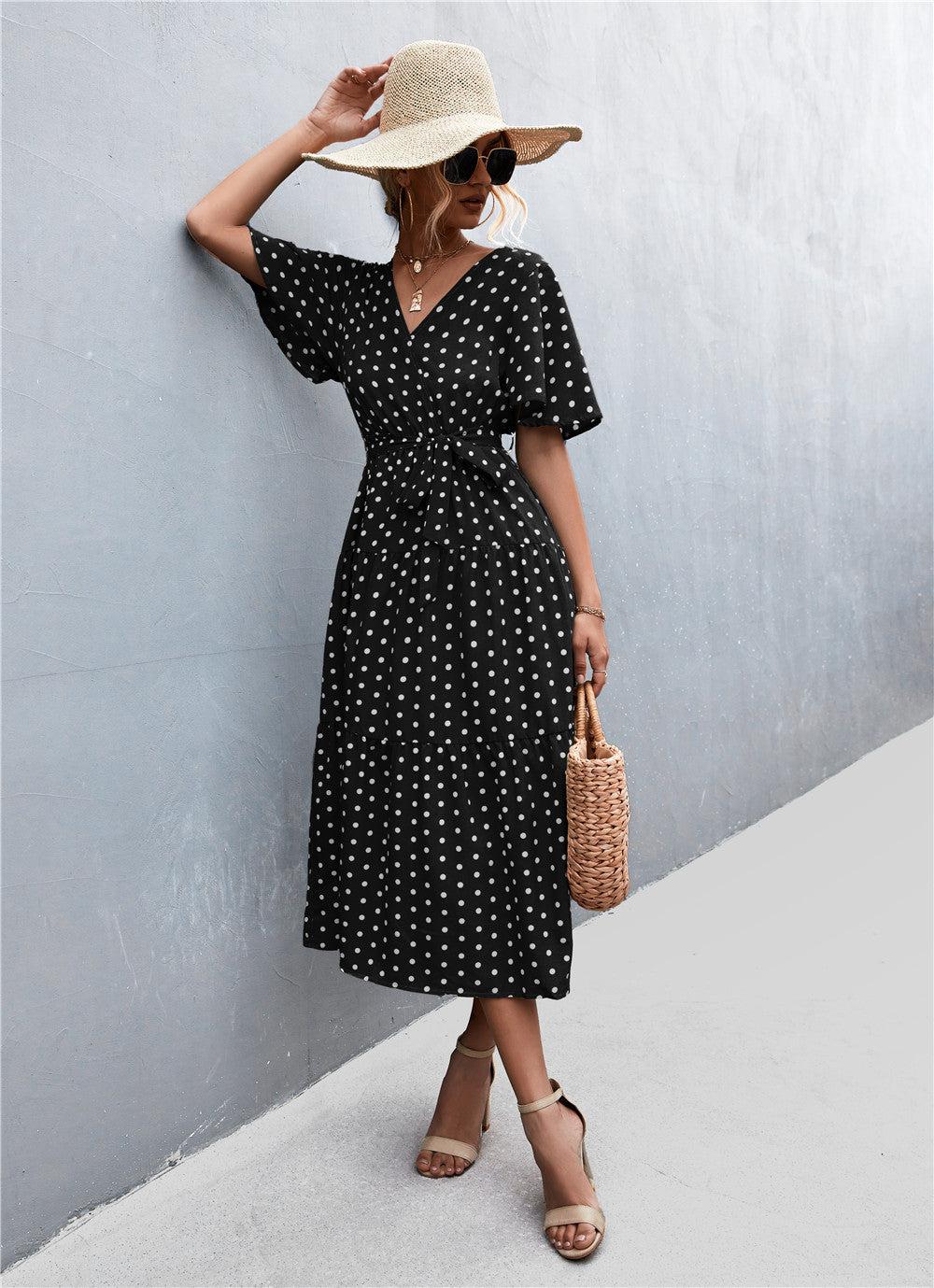 Printed V-Neck Flutter Sleeve Belted Midi Dress BLUE ZONE PLANET