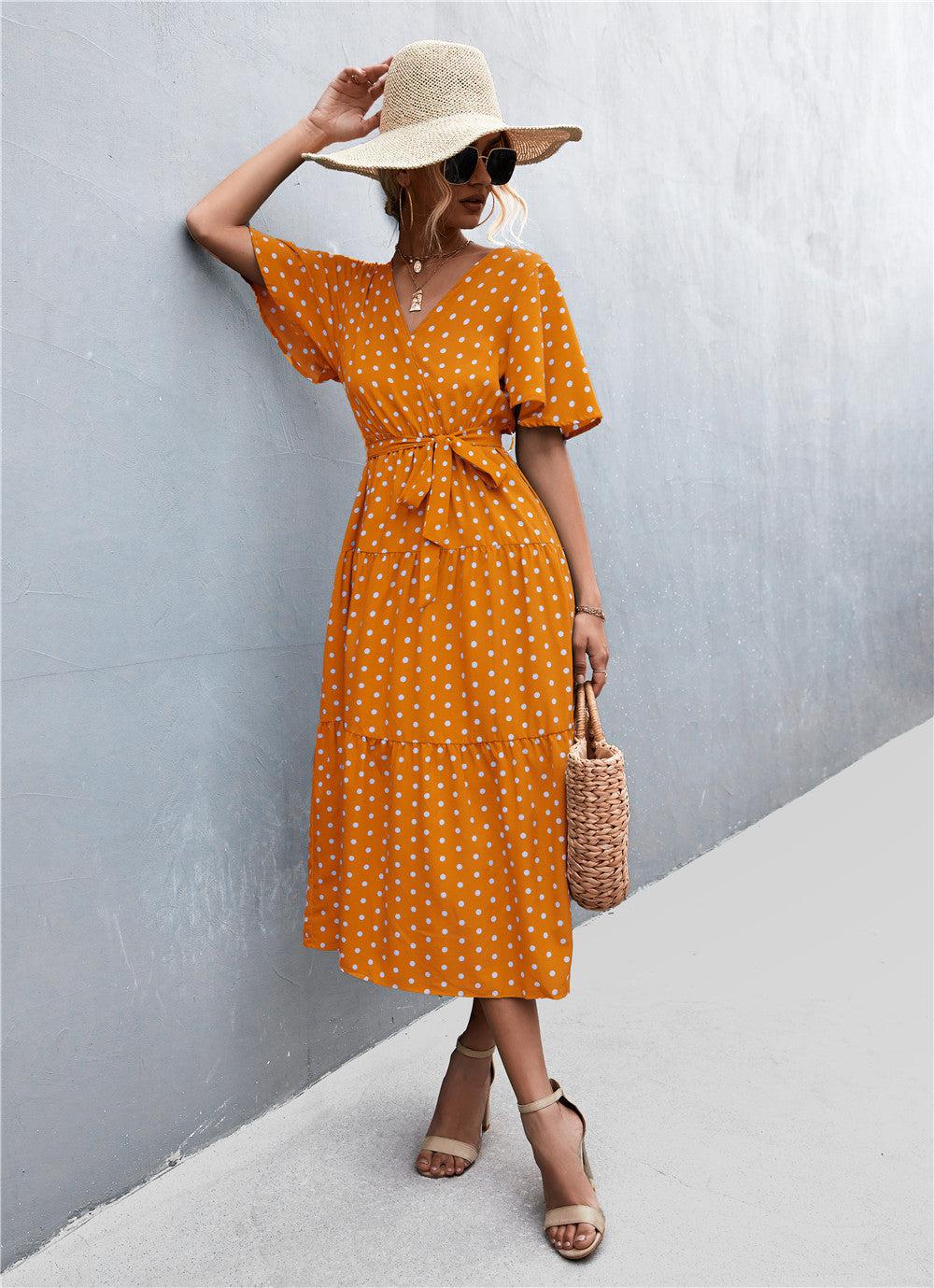 Printed V-Neck Flutter Sleeve Belted Midi Dress BLUE ZONE PLANET