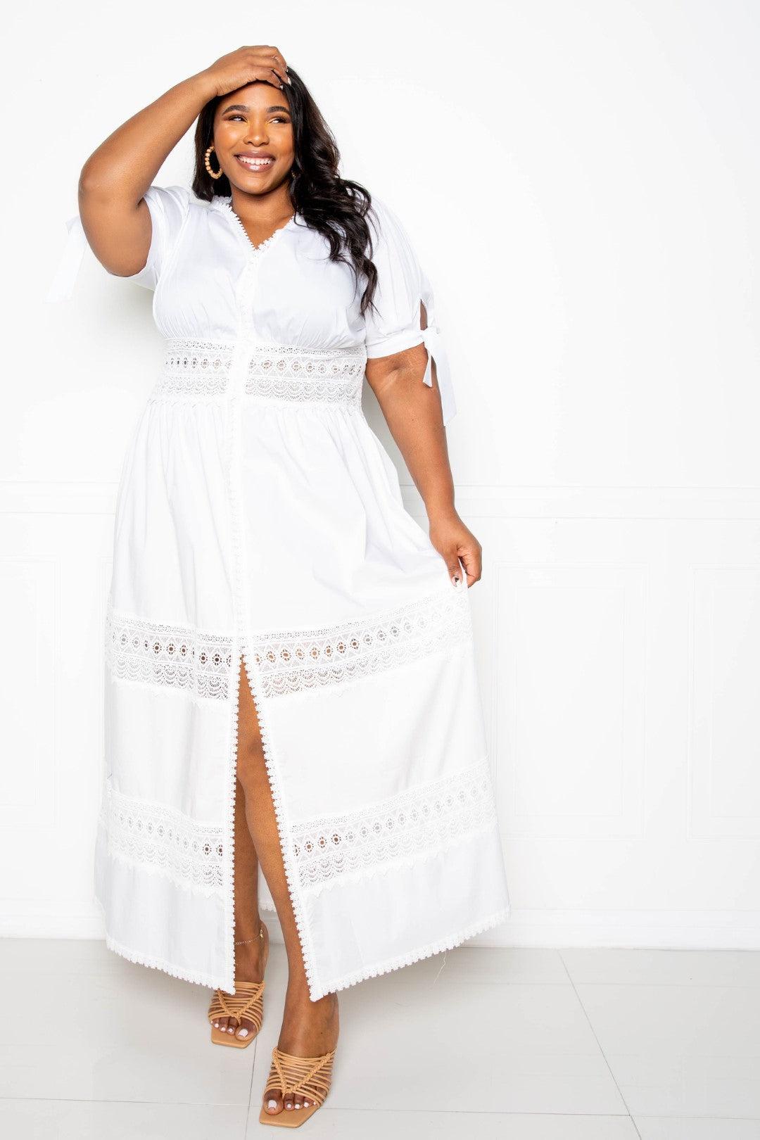 Puff Sleeve Maxi Dress With Lace Insert Blue Zone Planet