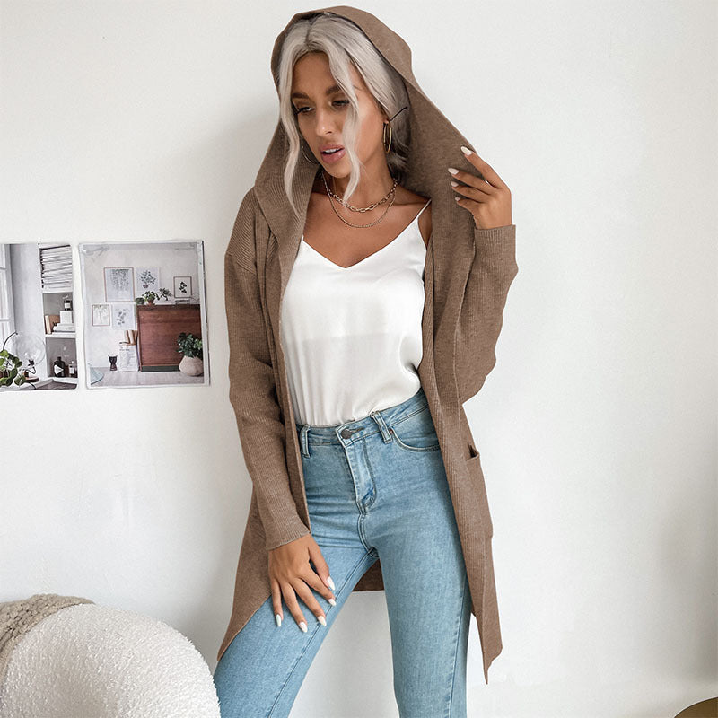 Blue Zone Planet | hooded pit knitted sweater cardigan coat BLUE ZONE PLANET