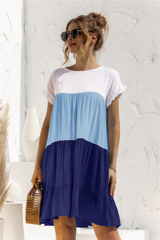 Blue Zone Planet | Color Block Loose Short Sleeve Baby Shirt Dress BLUE ZONE PLANET