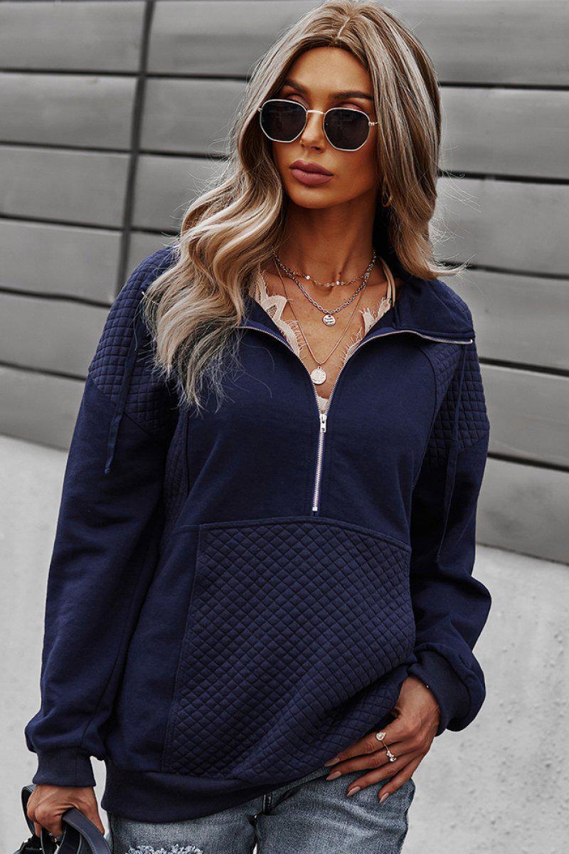 Quilted Contrast Quarter Zip Sweatshirt BLUE ZONE PLANET