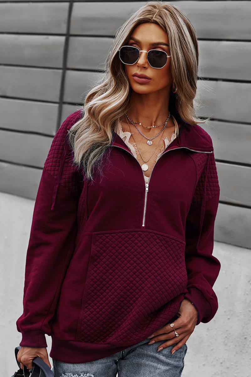 Quilted Contrast Quarter Zip Sweatshirt BLUE ZONE PLANET