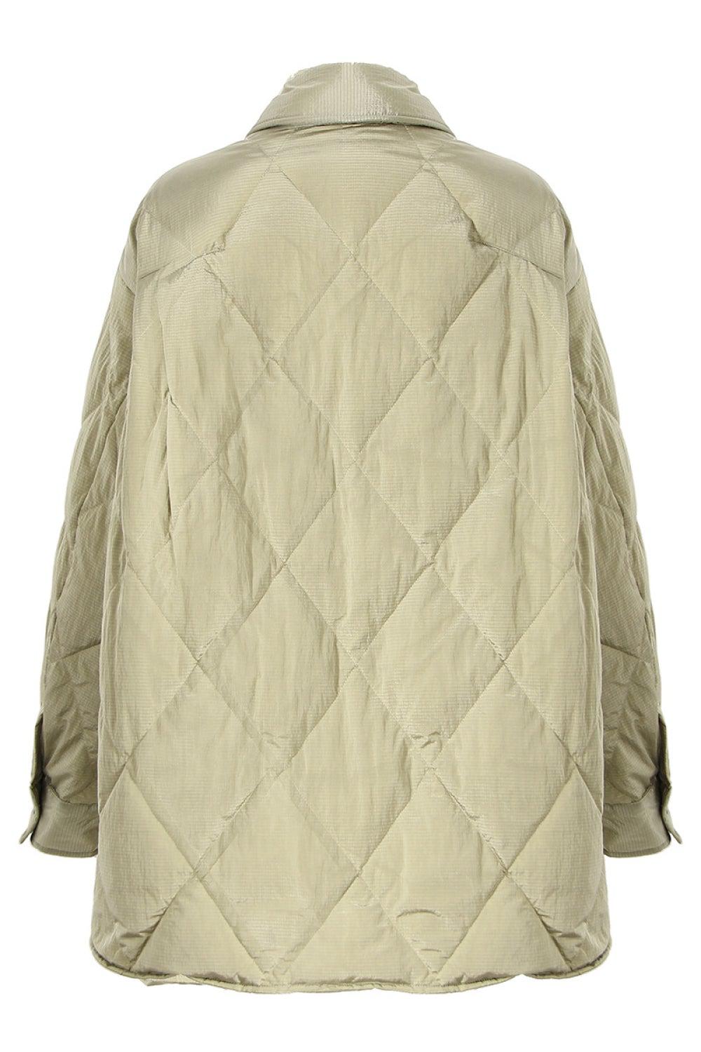 Quilted Puffer Shirt Jacket with Bow Detail BLUE ZONE PLANET