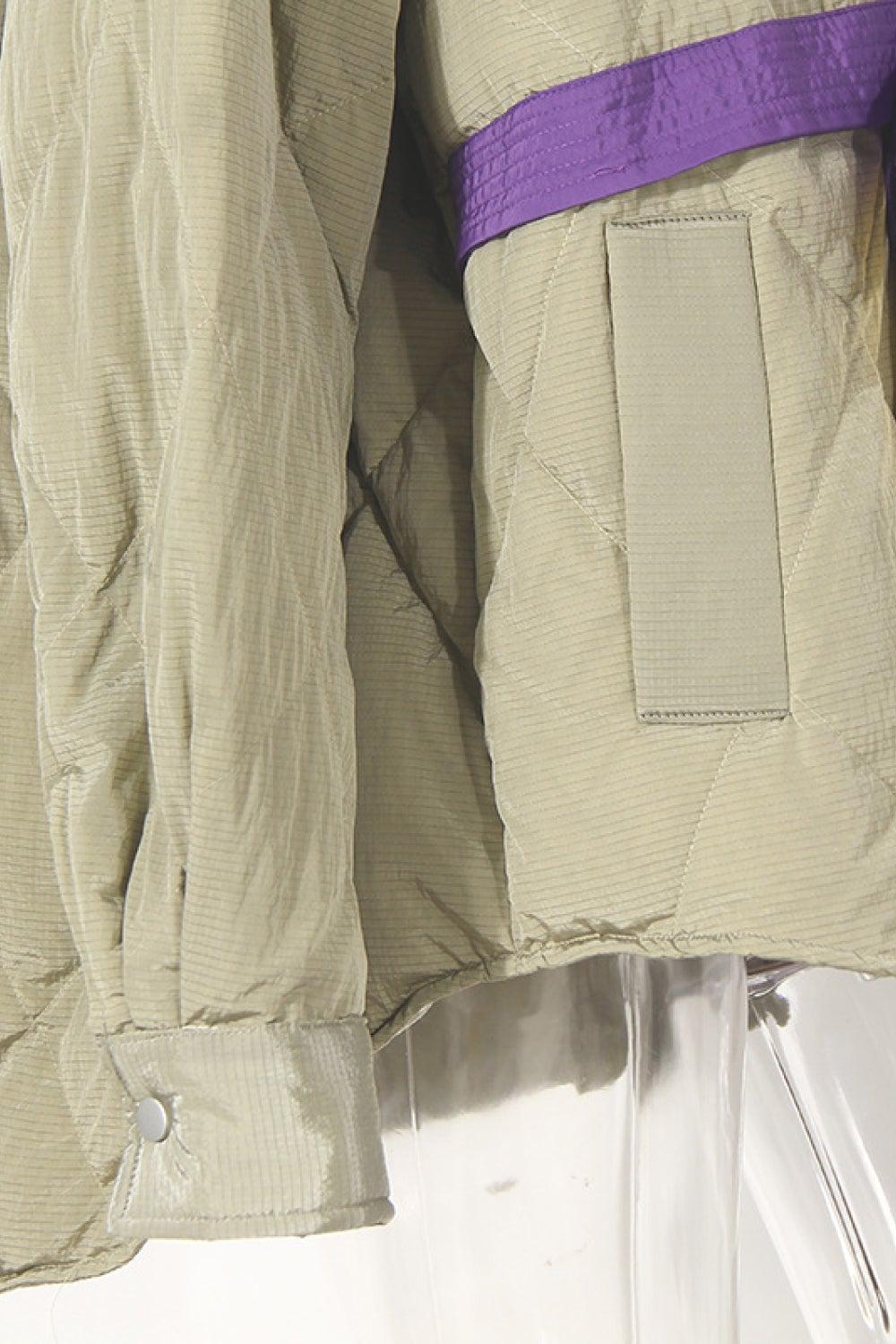 Quilted Puffer Shirt Jacket with Bow Detail BLUE ZONE PLANET