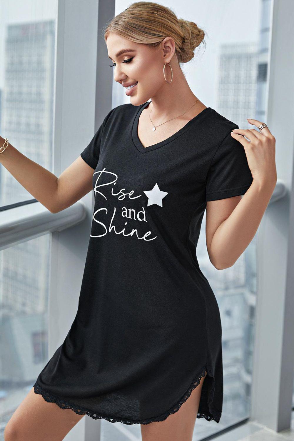 RISE AND SHINE Contrast Lace V-Neck T-Shirt Dress BLUE ZONE PLANET
