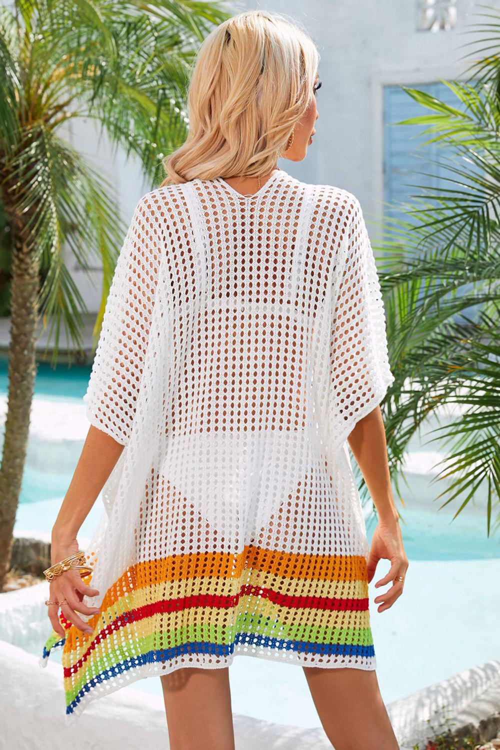 Rainbow Stripe Openwork Slit Cover-Up BLUE ZONE PLANET