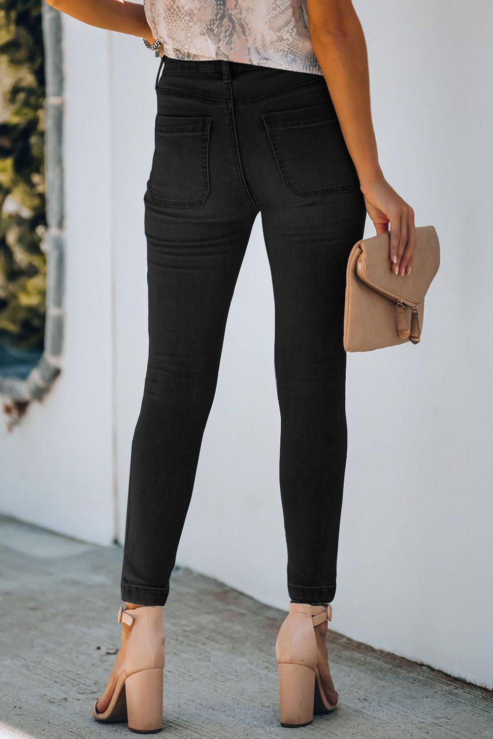 Retro Button Fly Skinny Jeans BLUE ZONE PLANET