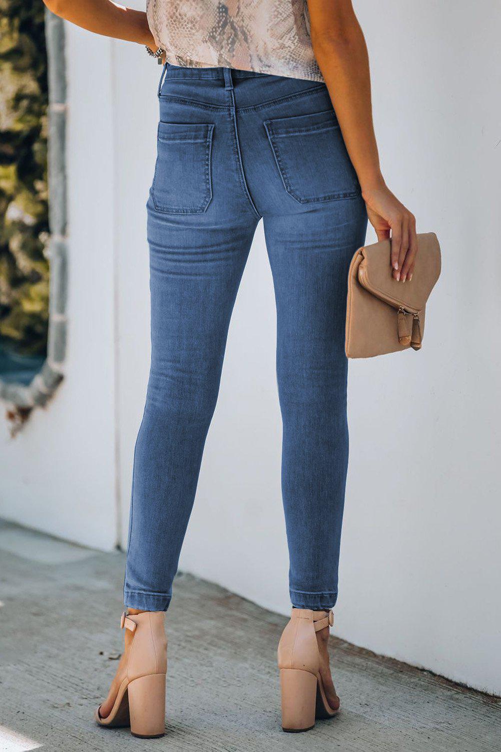 Retro Button Fly Skinny Jeans BLUE ZONE PLANET