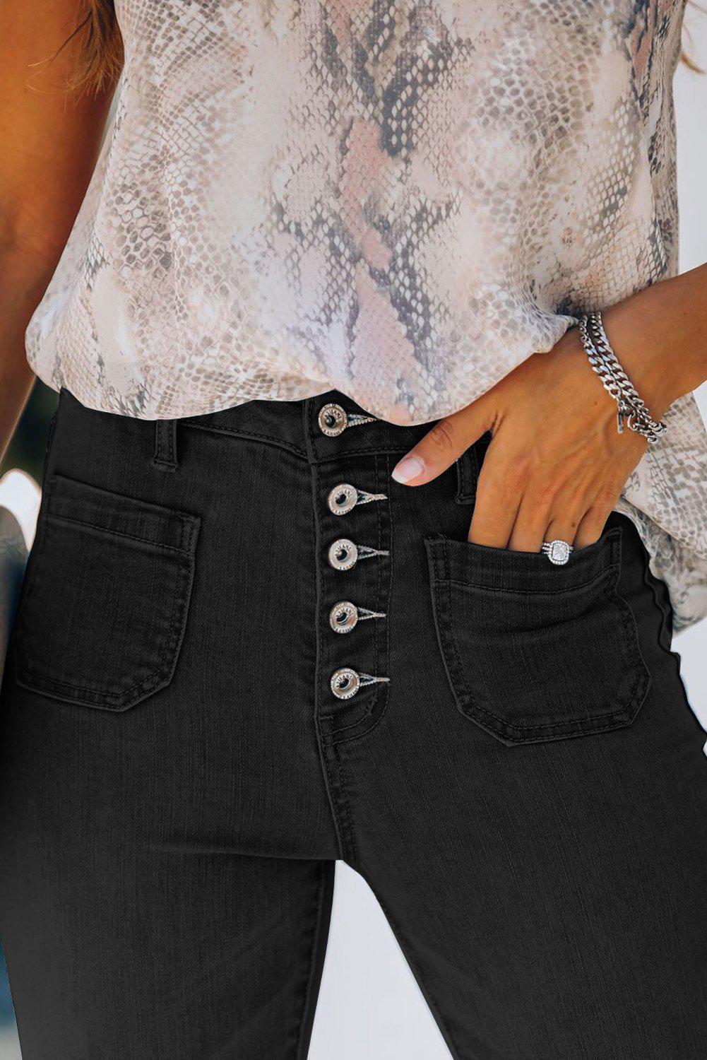 Retro Button Fly Skinny Jeans BLUE ZONE PLANET