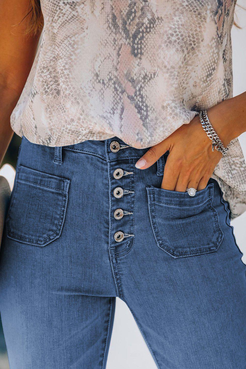 Retro Button Fly Skinny Jeans BLUE ZONE PLANET