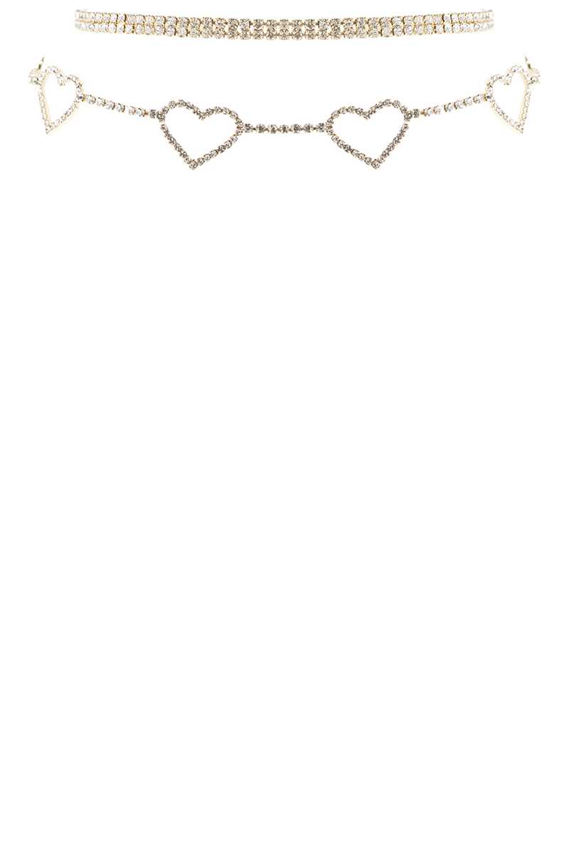 Rhinestone 5 Heart Choker Necklace Blue Zone Planet