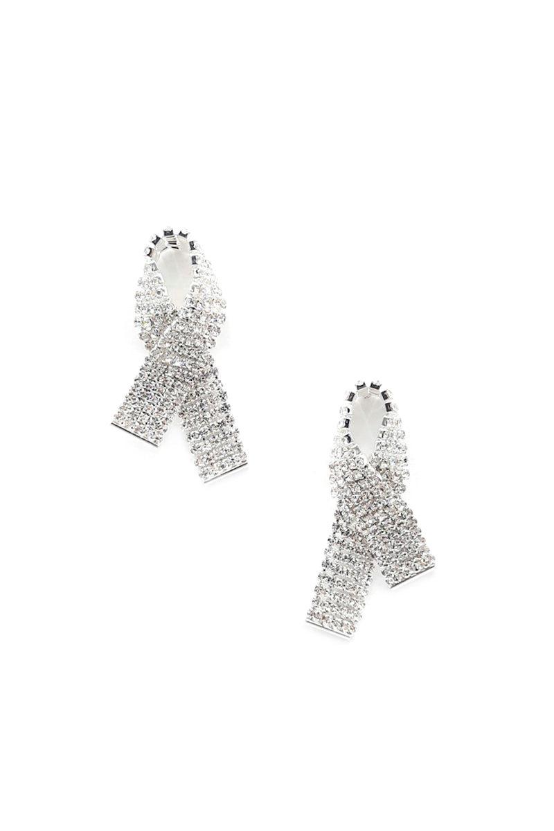 Rhinestone Awareness Bow Earring Blue Zone Planet