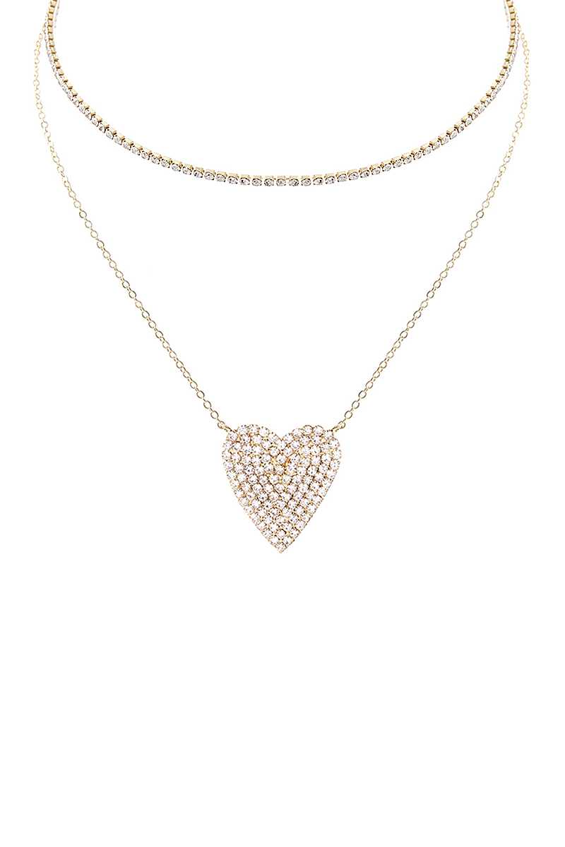 Rhinestone Heart Choker And Necklace Set Blue Zone Planet