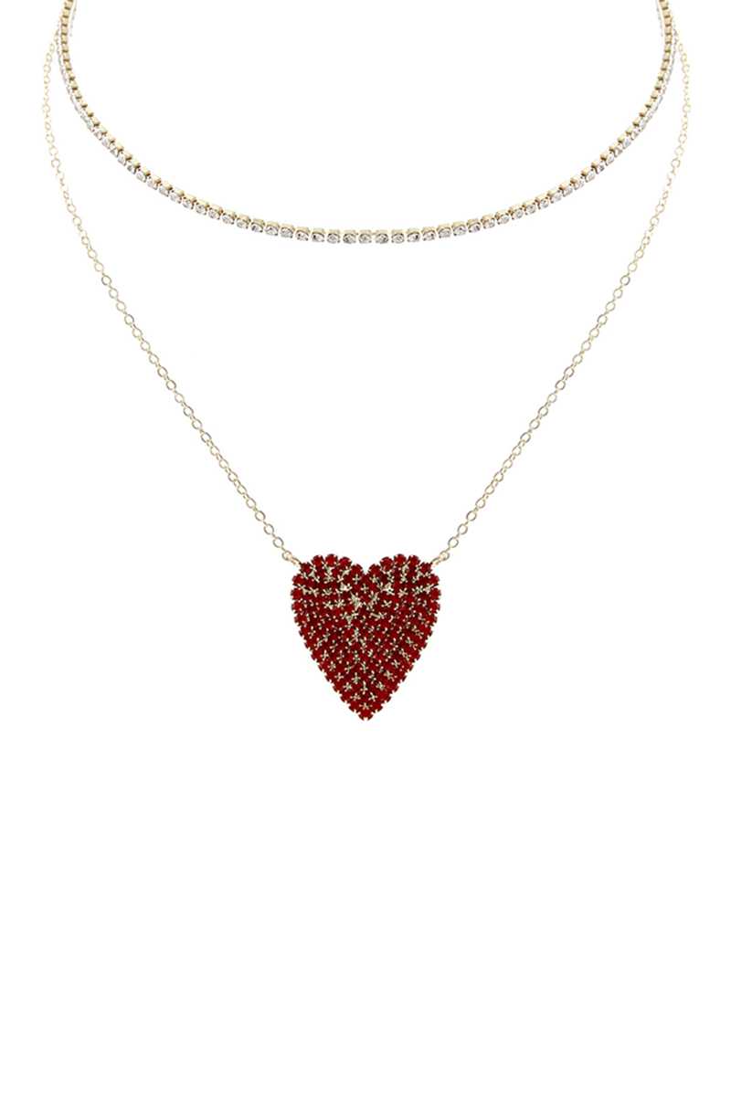 Rhinestone Heart Choker And Necklace Set Blue Zone Planet