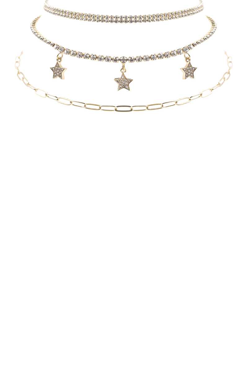 Rhinestone Star Charm 3 Layered Necklace Blue Zone Planet