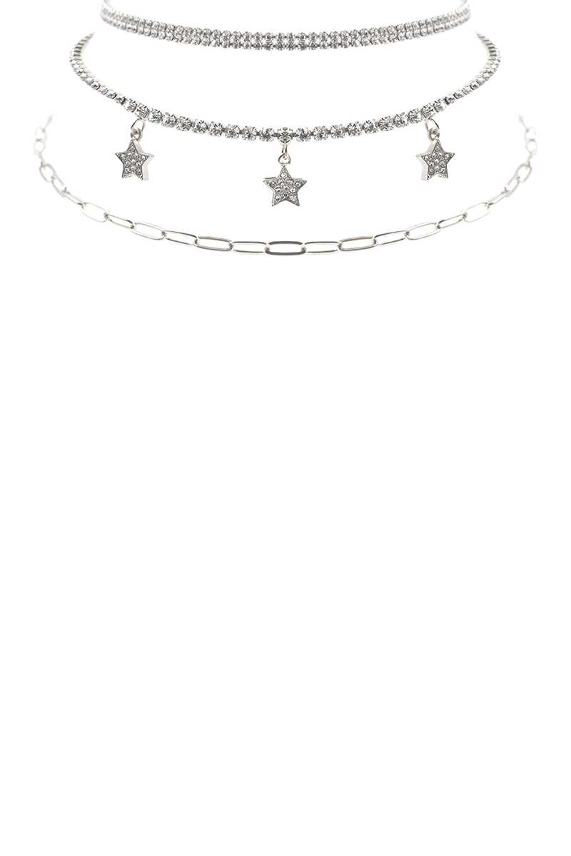Rhinestone Star Charm 3 Layered Necklace Blue Zone Planet
