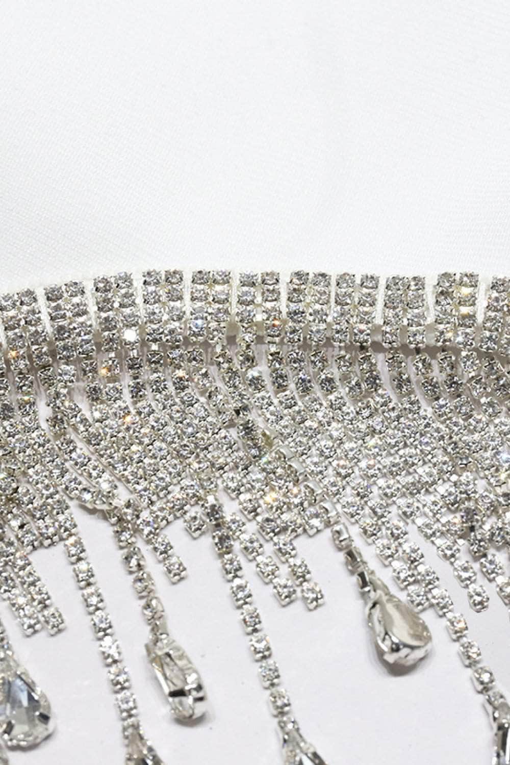 Rhinestone Tassel Hem Bodycon Dress BLUE ZONE PLANET