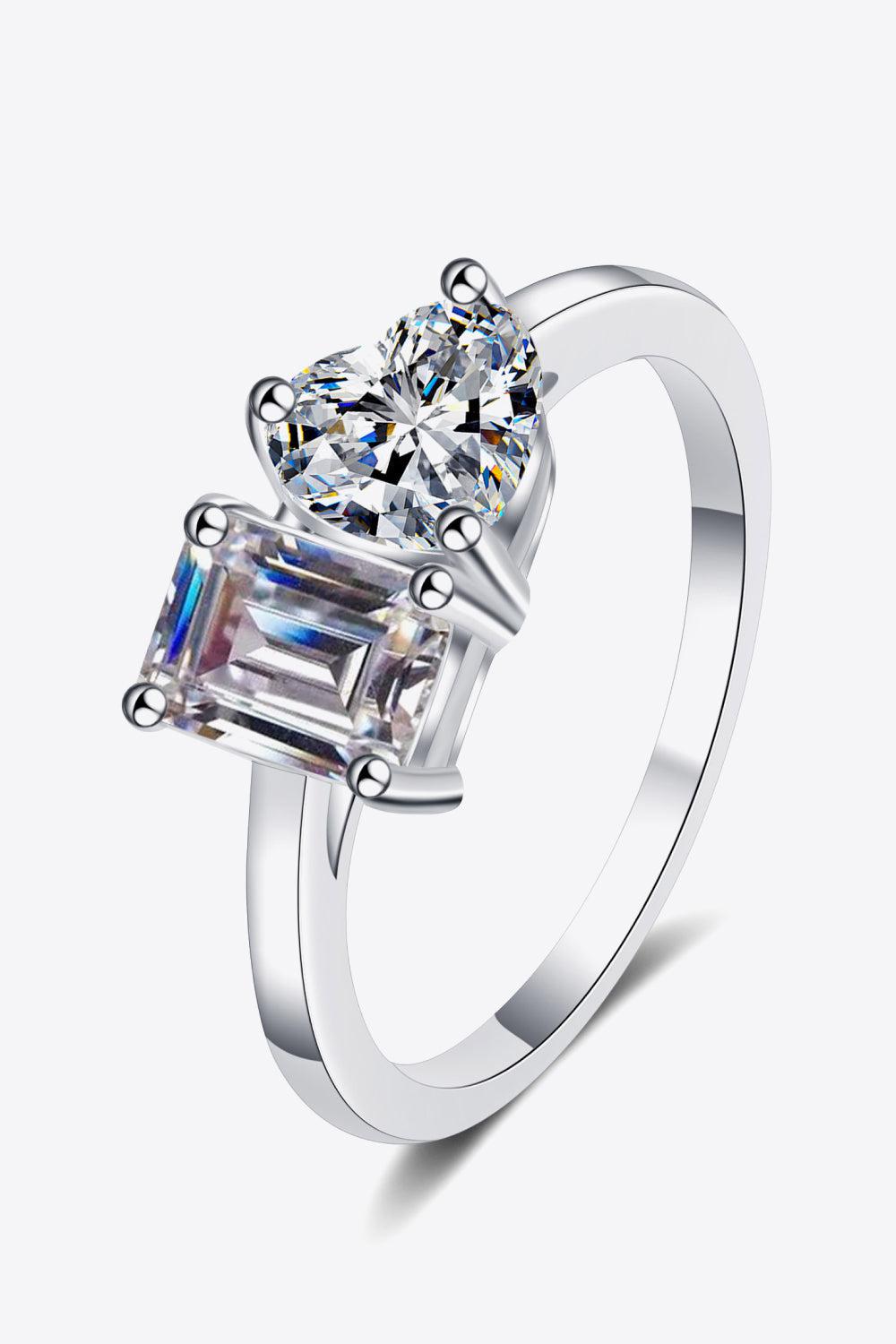 Rhodium-Plated 2 Carat Moissanite Ring BLUE ZONE PLANET