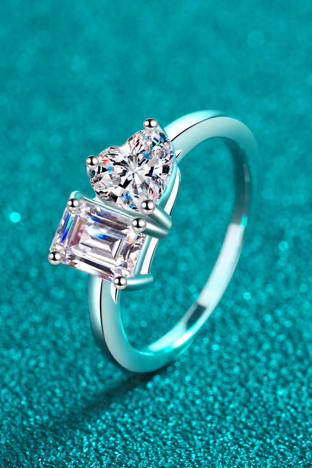 Rhodium-Plated 2 Carat Moissanite Ring BLUE ZONE PLANET