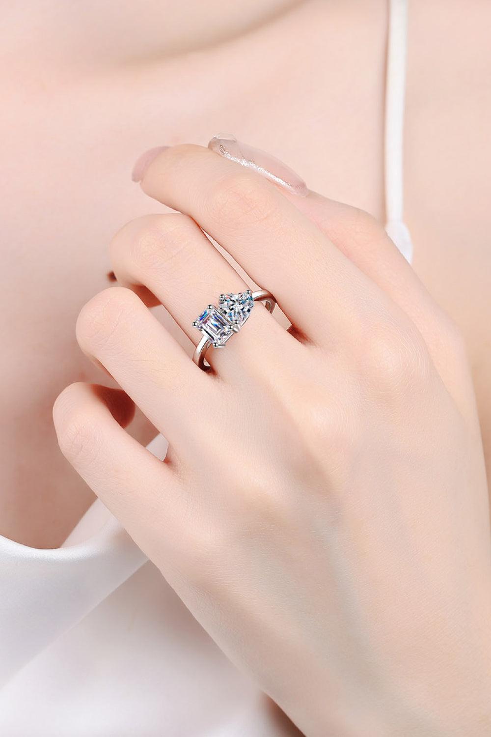 Rhodium-Plated 2 Carat Moissanite Ring BLUE ZONE PLANET