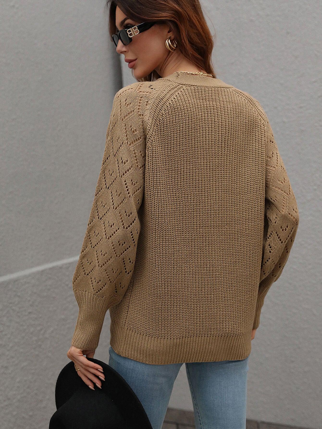 Rib-Knit Plunge Raglan Sleeve Cardigan BLUE ZONE PLANET