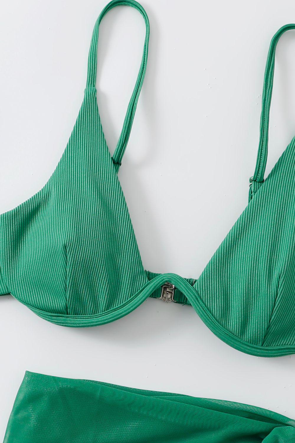 Ribbed High Cut Three-Piece Swim Set BLUE ZONE PLANET