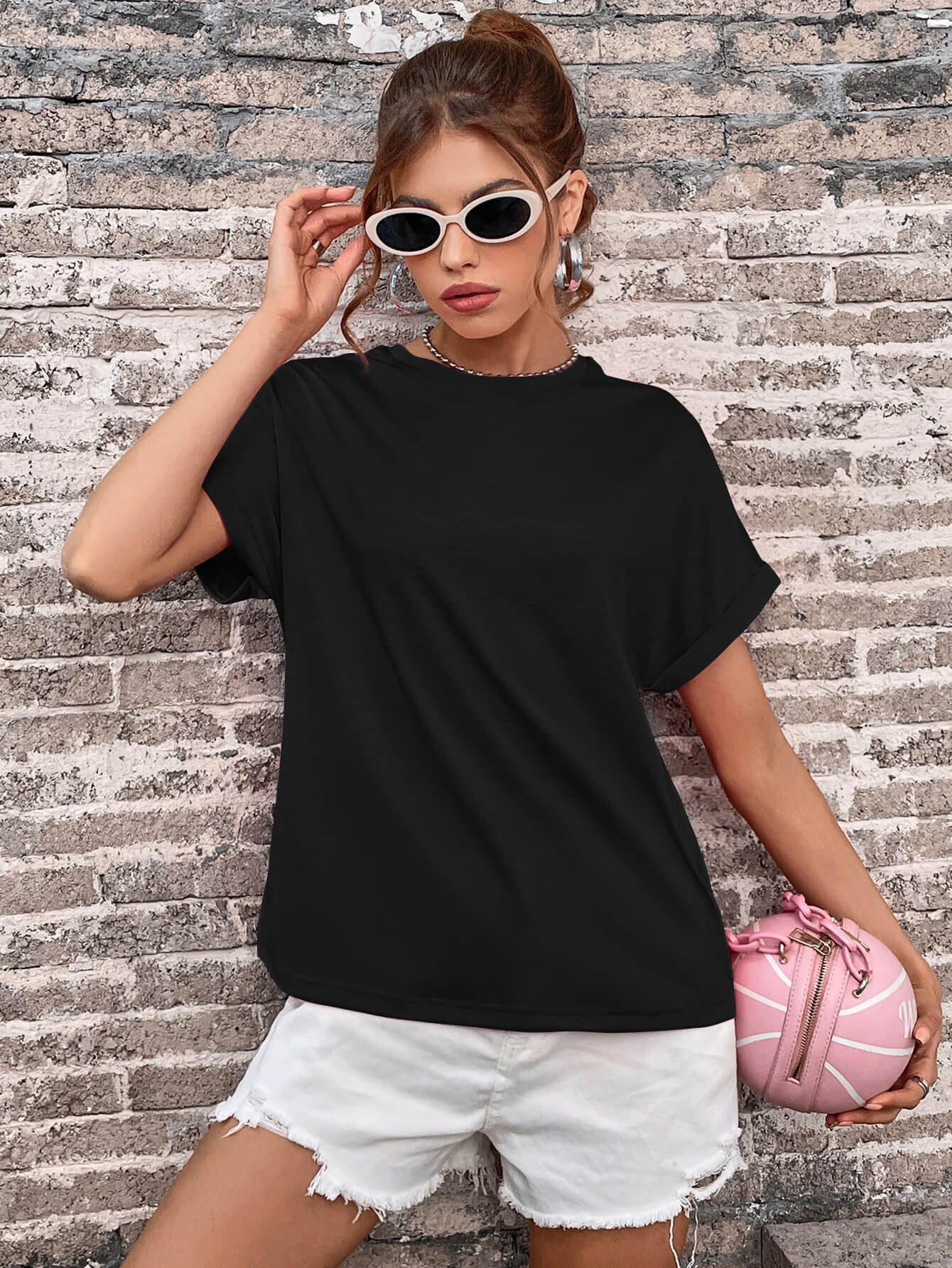 Round Neck Cuffed Sleeve T-Shirt BLUE ZONE PLANET