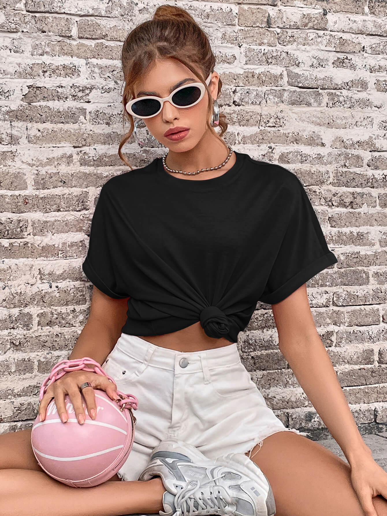 Round Neck Cuffed Sleeve T-Shirt BLUE ZONE PLANET